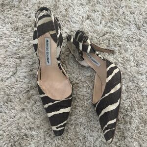 Manolo Blahnik Black and White Zebra Print Women's Shoes